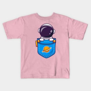 Cute Astronaut In Pocket Cartoon Kids T-Shirt